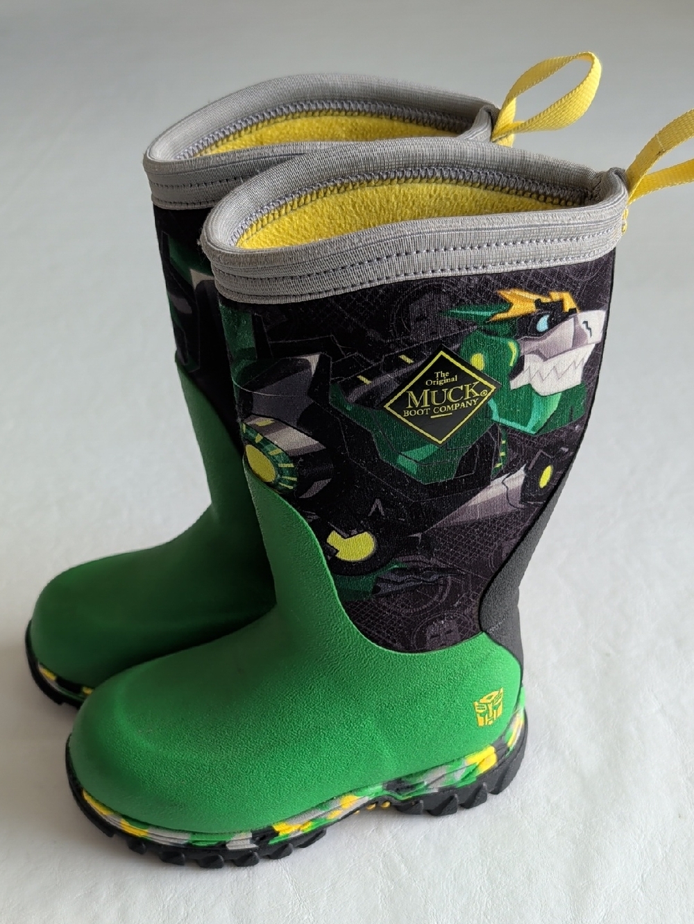The Original Muck Boot Green & Yellow Dinosaur Transformer Barn Boots Size 10